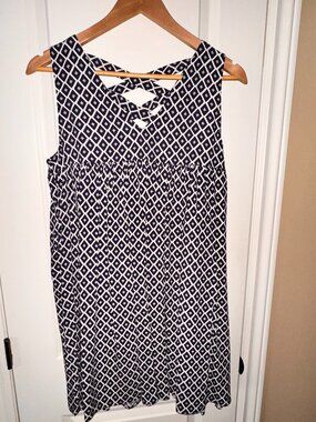 Sleeveless Boho Baby Doll Blue & White Dress - Size Small New!
